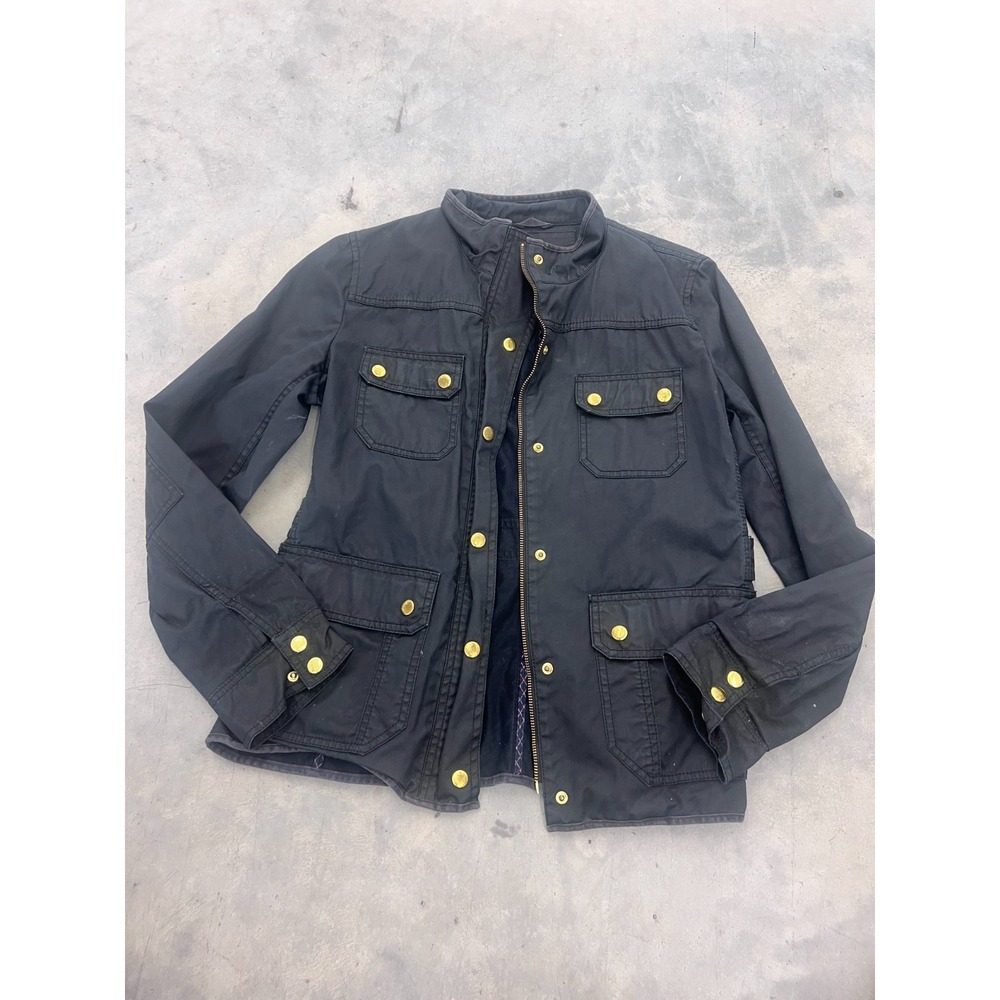 J. Crew Jacket Womens Medium Black Full Zip Elbow Patches Utility Field Military